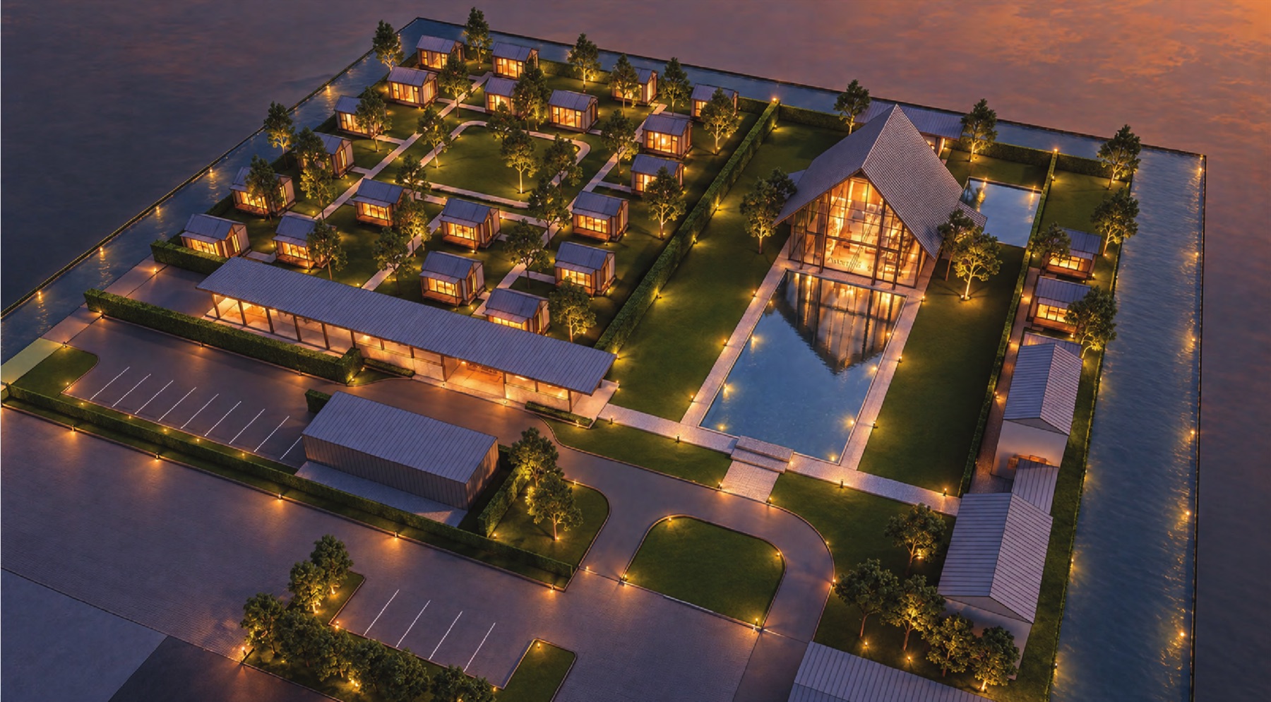 Concept design, option B, at dusk